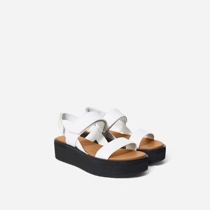 Everlane: The Platform White Leather Strappy Sandal, Size 7